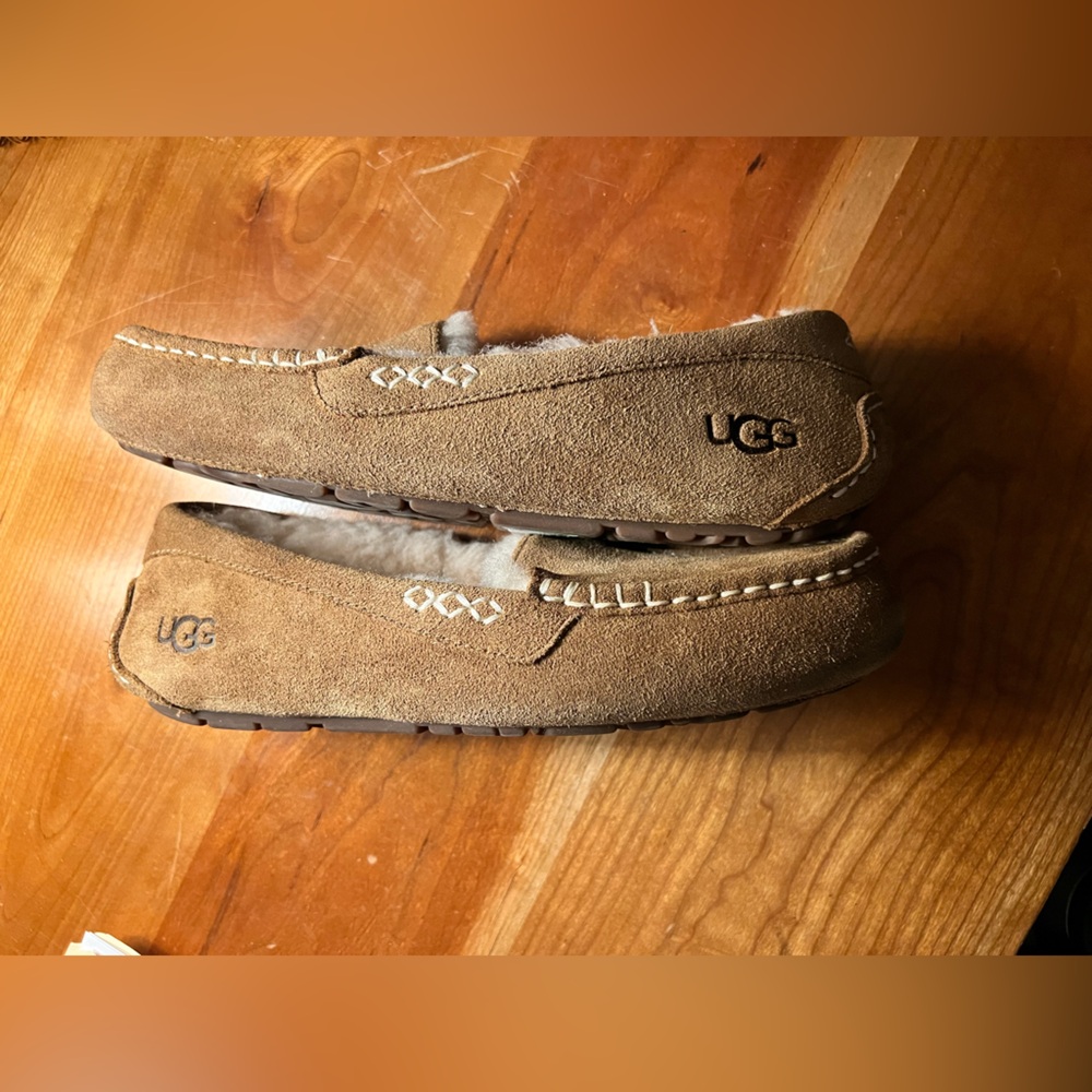 UGG Chestnut Suede Shearling Moccasin Slippers - Picture 5 of 5